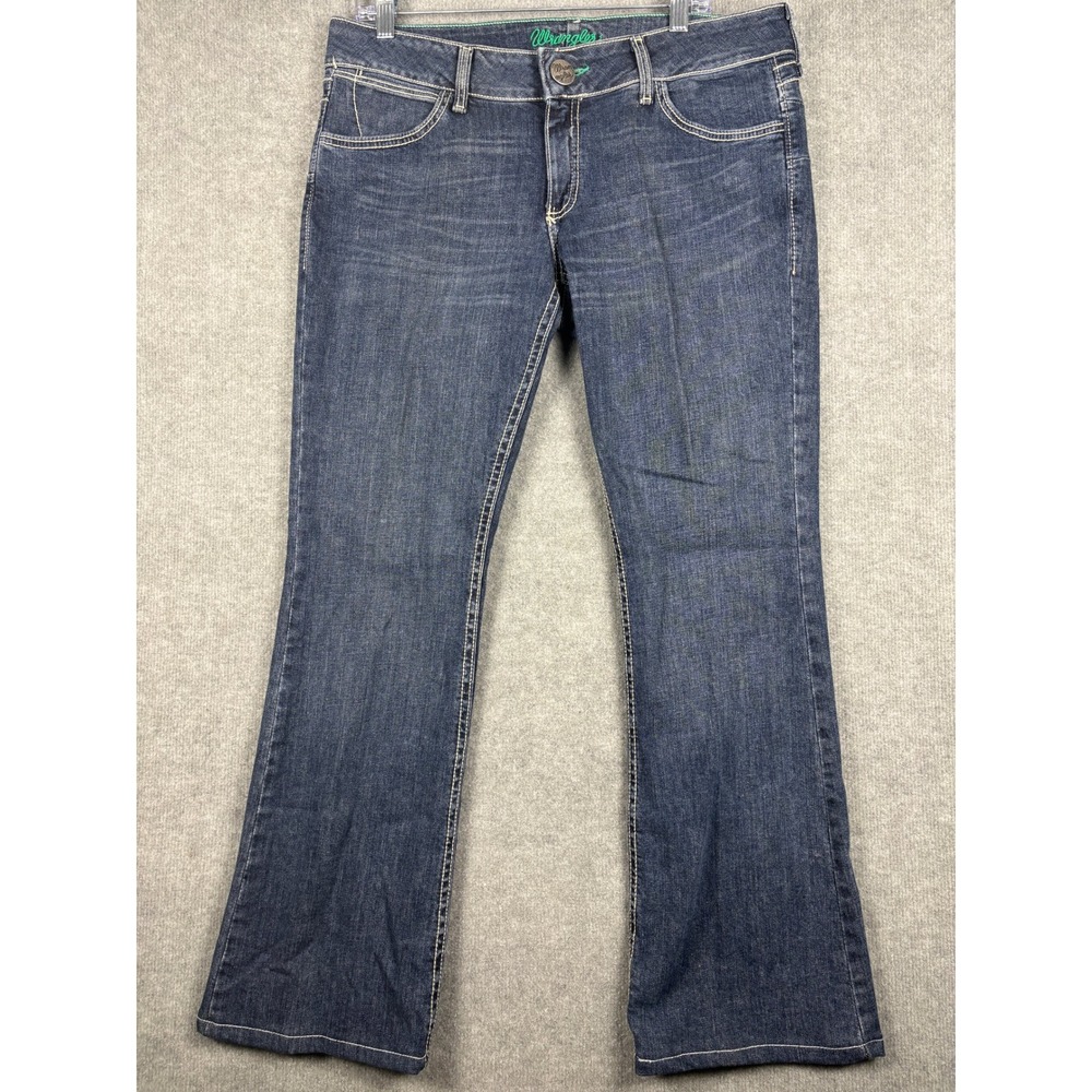 Wrangler 08MWZGB Bootcut Jeans Embroidered Pockets 9/10 (36 x 31) Dark Wash Blue